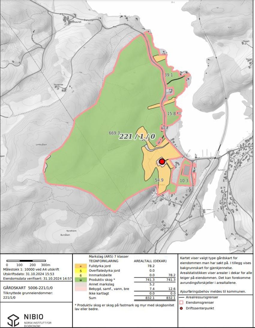 NIBIO gårdskart over eiendommen